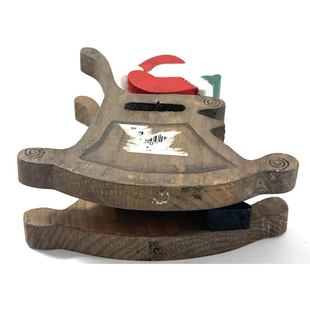 Hand-Carved & Painted Wooden Santa in Sleigh Christmas Decoration 6.5” - Picture 8 of 8